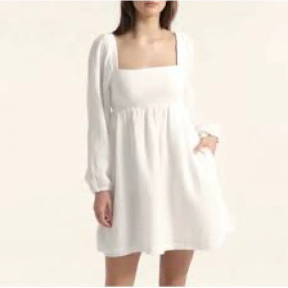 NWT J. Crew Cotton Long Sleeve Dress Women L White Pockets Cottage Babydoll Flaw